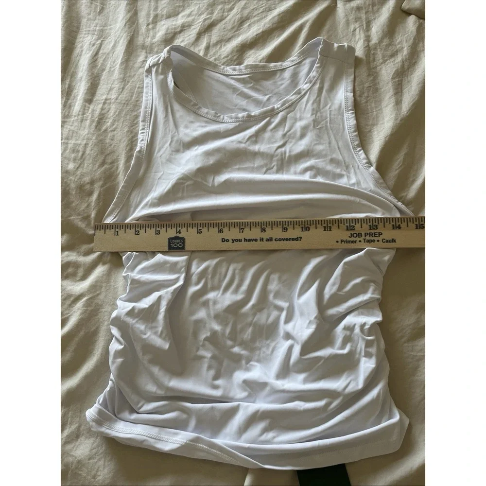 HALARA Softly Zero Ruched Curved Hem High Neck Tank‎ Top White Size Small